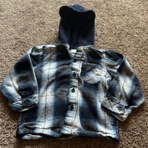 Kidgets blue and white plaid button down hoodie jacket